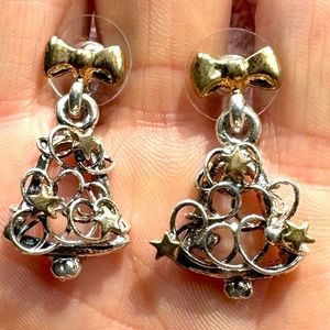 Unique Christmas tree dangle earring Silver & Gold